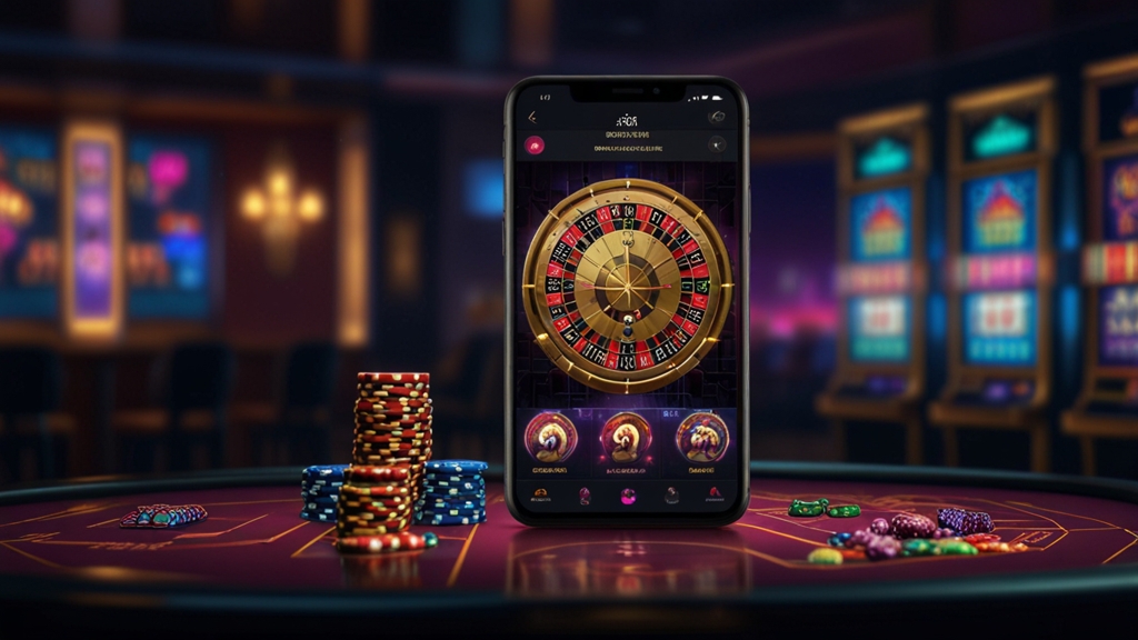 Schermata mobile di casinò con lobby, profilo e tessere di gioco